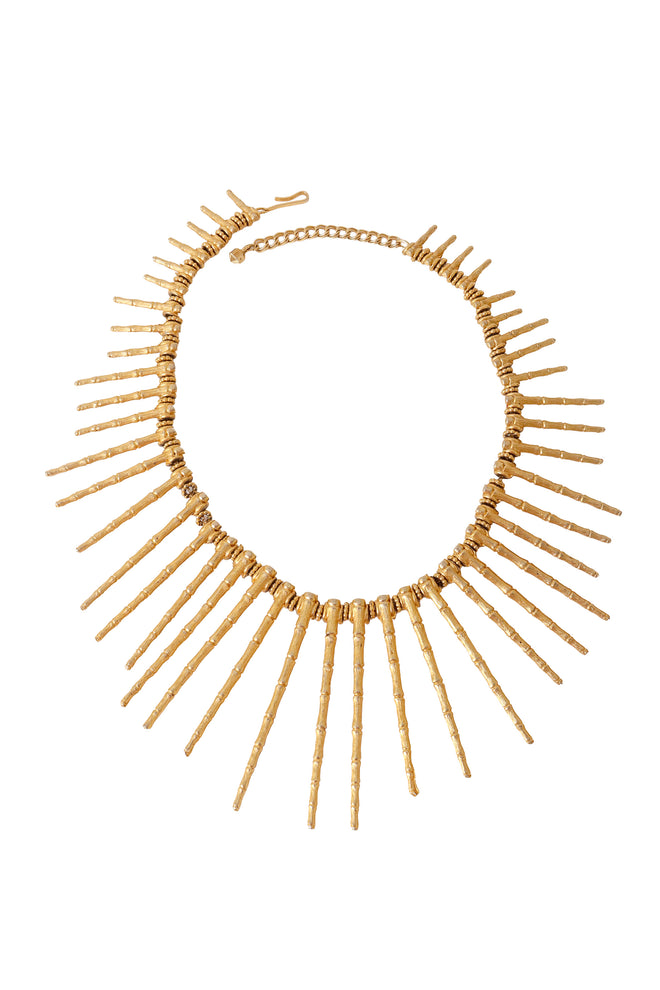 Textured bamboo-inspired spike collar necklace in gold tone metal @ Recess LA