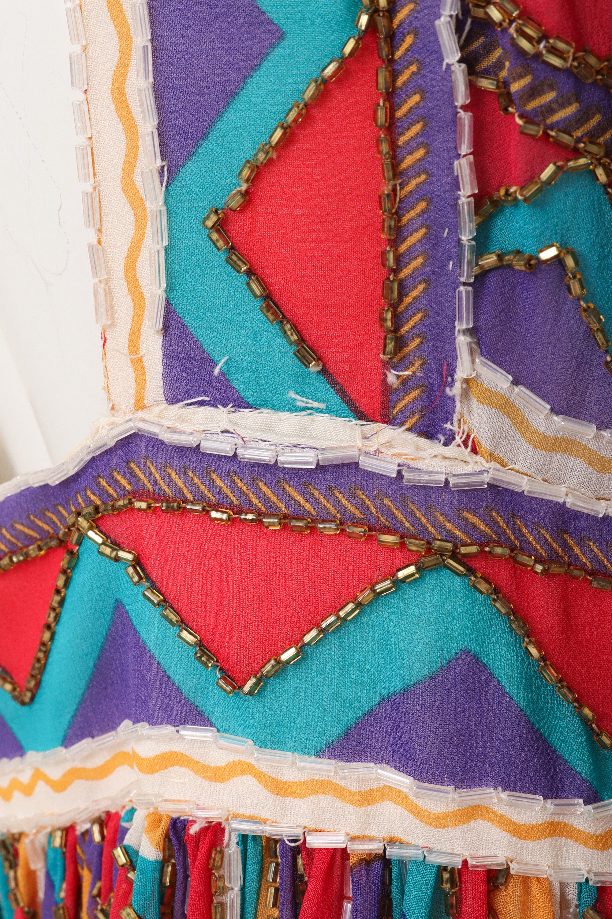 Vintage Bob Mackie Geo Beaded Silk Babydoll Dress missing beads @ Recess LA