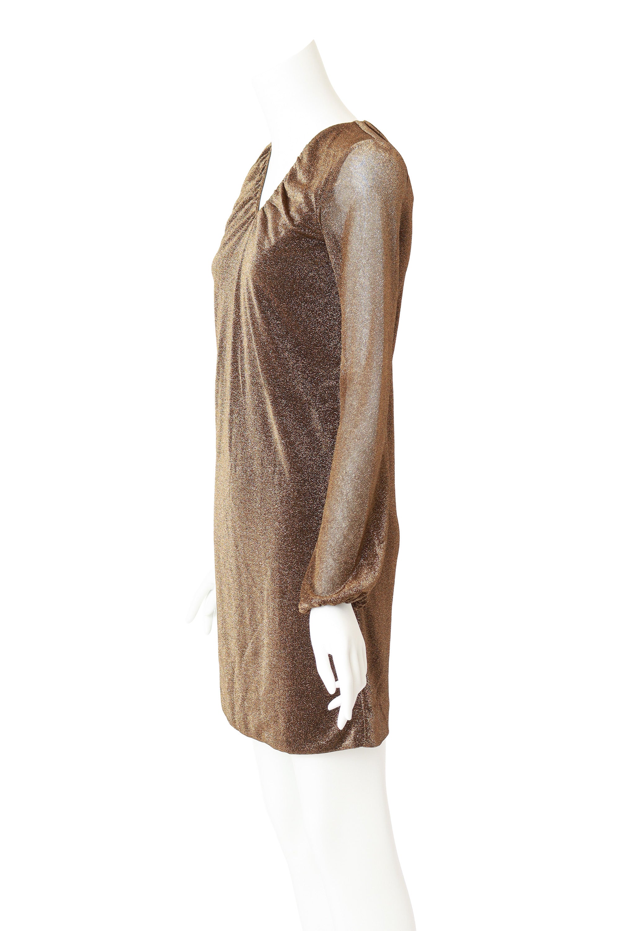 Metallic Gathered Mini Dress by Gucci on mannequin side @ Recess LA