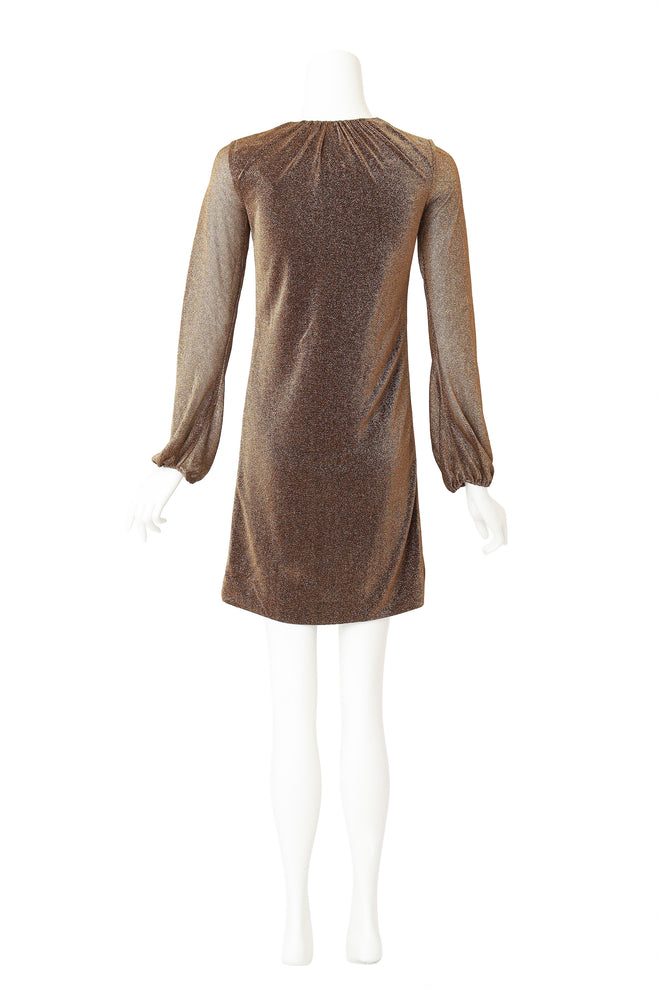 Metallic Gathered Mini Dress by Gucci on mannequin back @ Recess LA