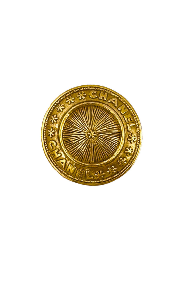 Vintage Chanel Logo Button Brooch front @recess la
