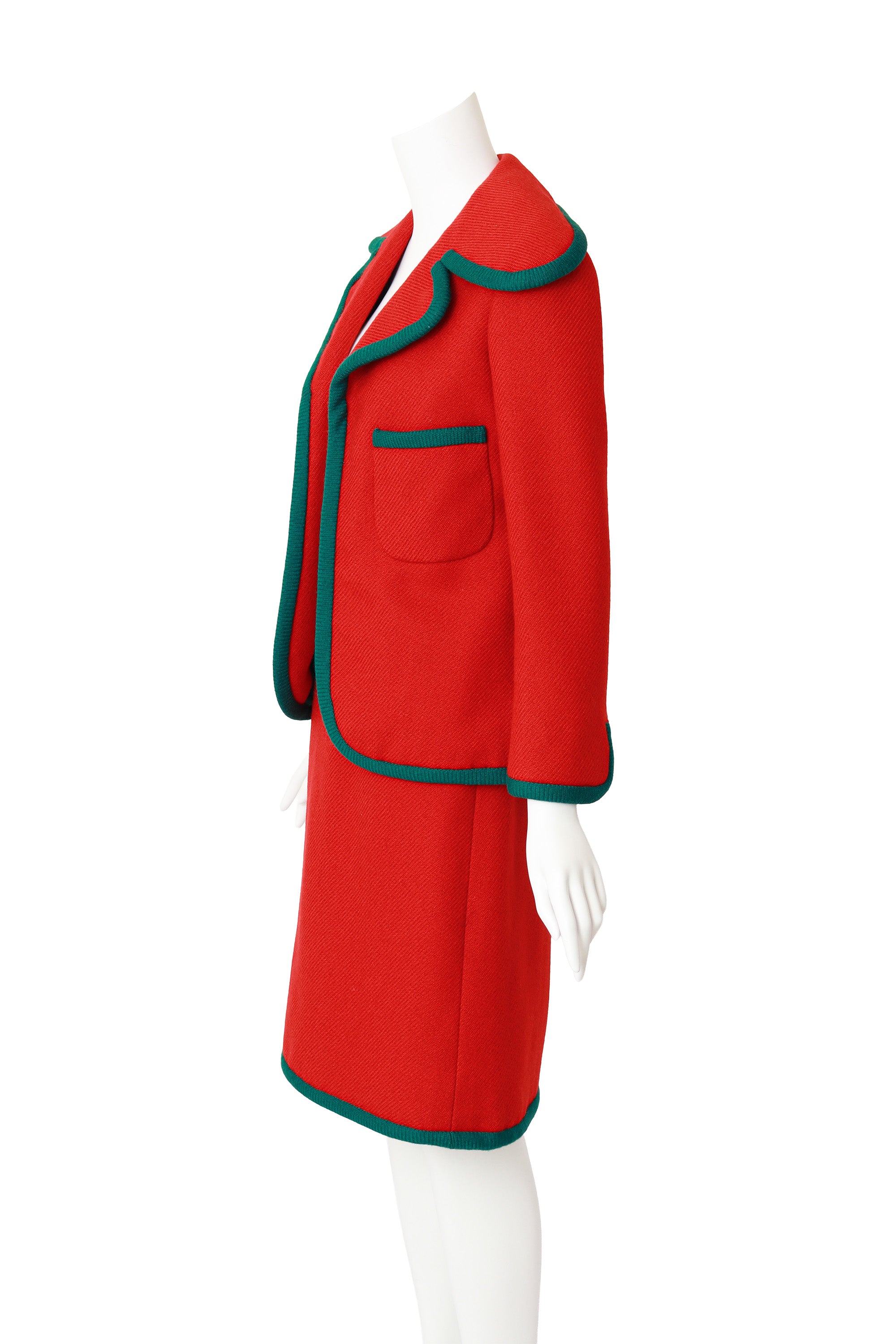 Contrast Trim Wool Skirt Suit by Geoffrey Beene on mannequin side @ Recess LA