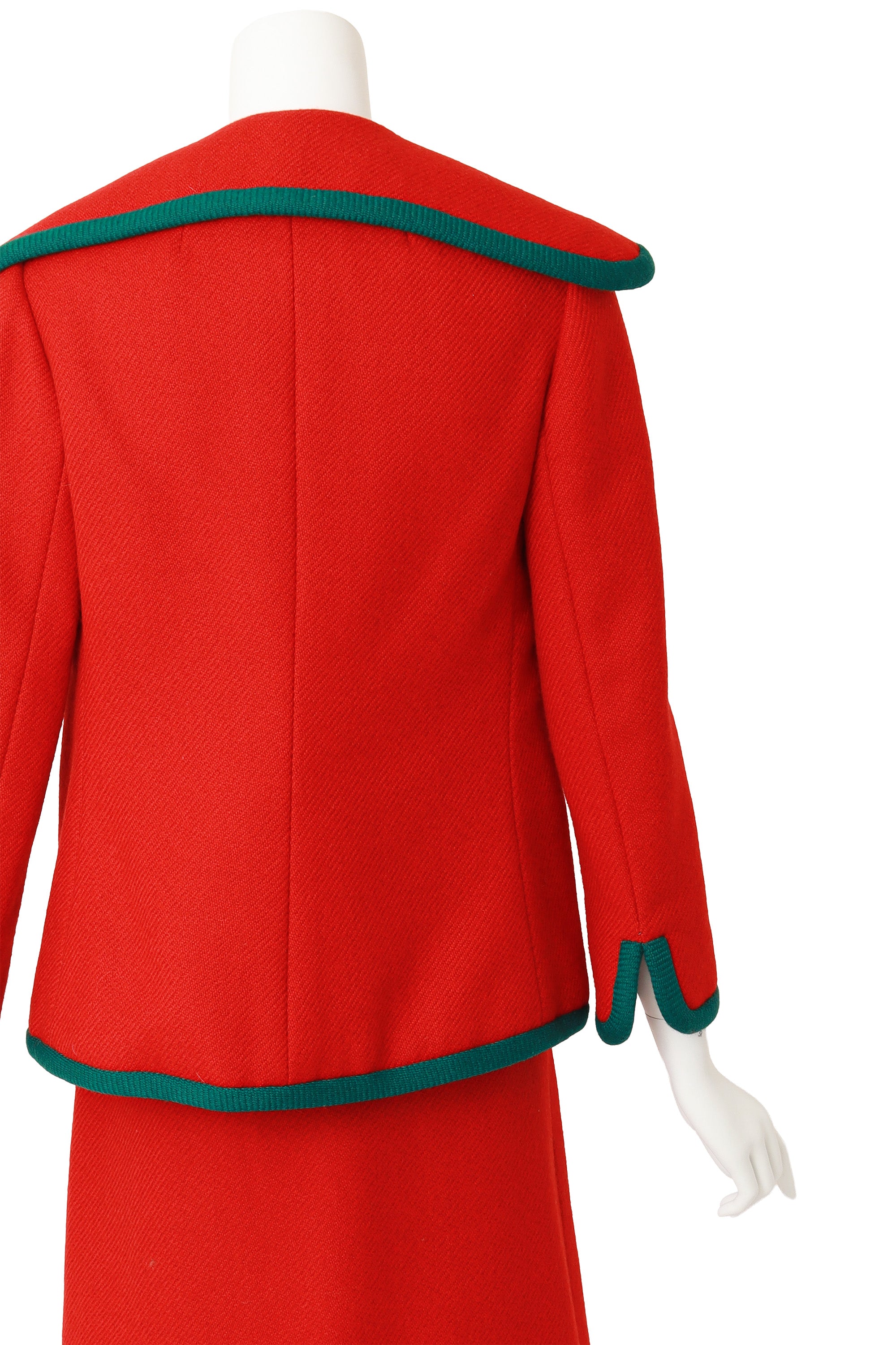 Contrast Trim Wool Skirt Suit by Geoffrey Beene on mannequin back close @ Recess LA