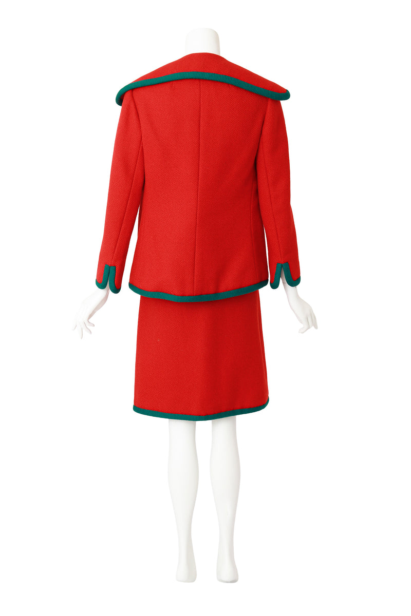 Contrast Trim Wool Skirt Suit by Geoffrey Beene on mannequin back @ Recess LA
