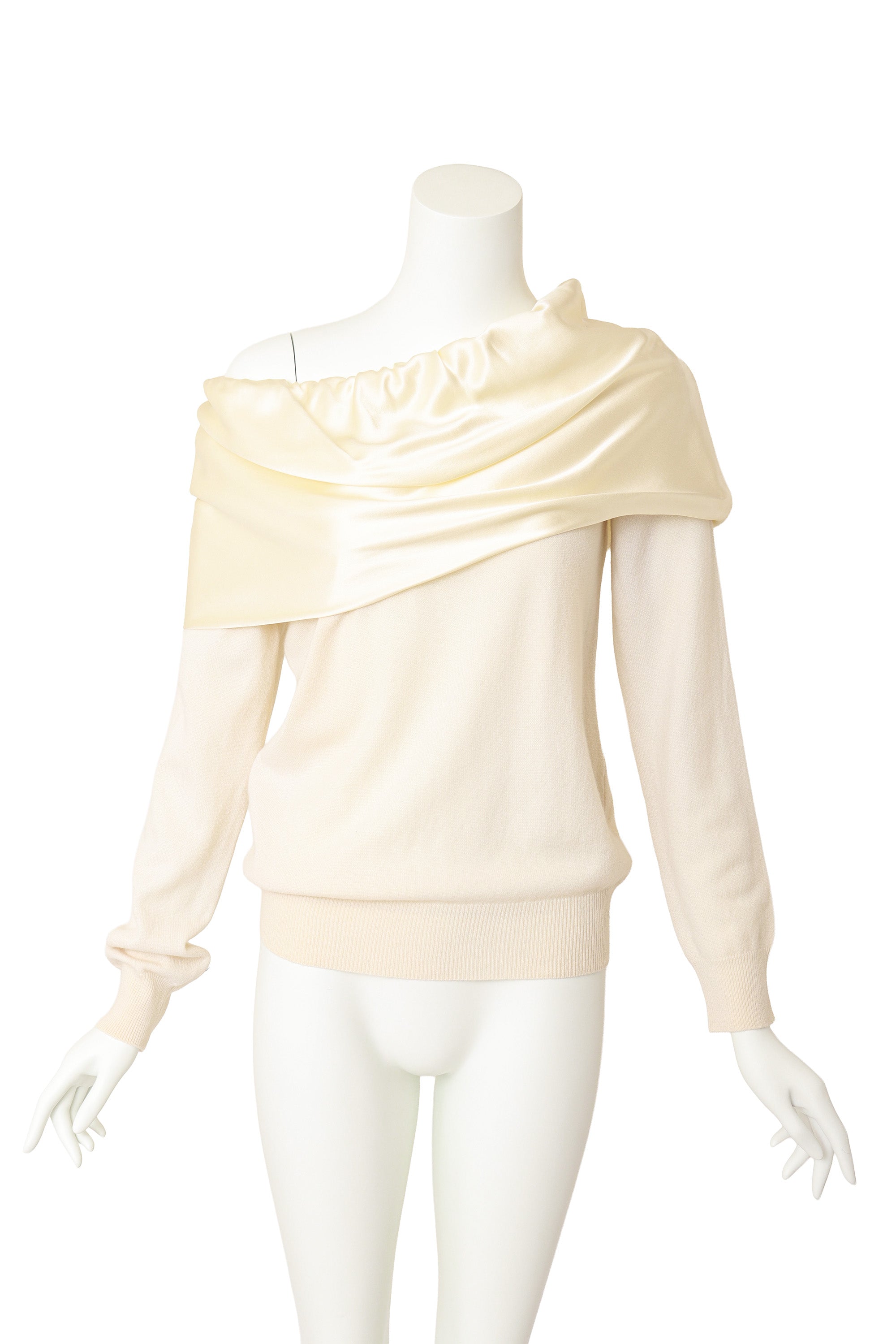 Silk & Cashmere Bardot Top by Dolce & Gabbana on mannequin one shoulder @ Recess LA