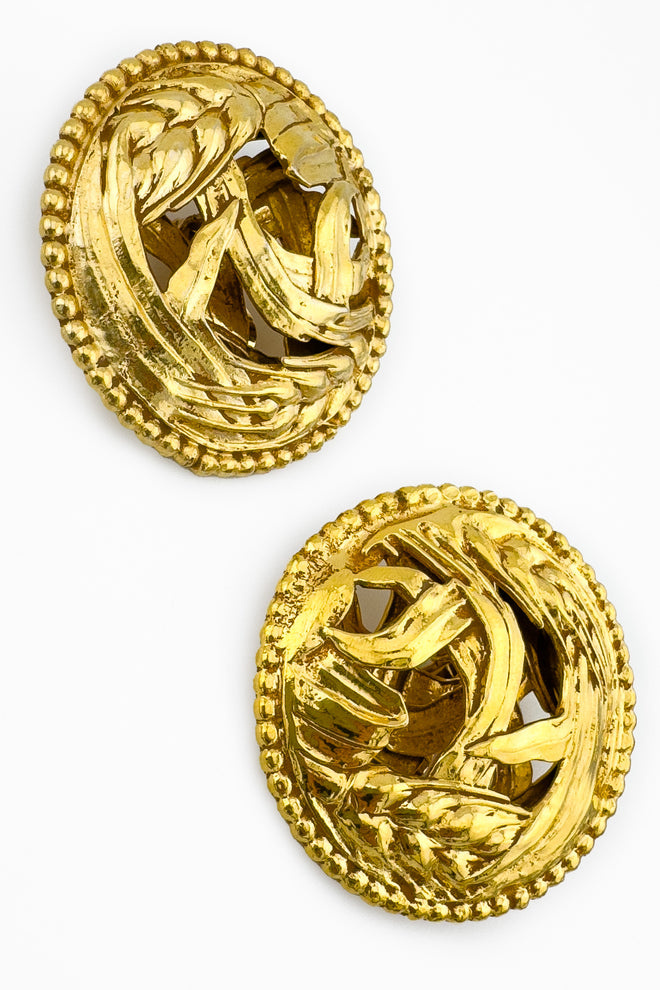 Vintage Dominique Aurientis Wheat Cutout Button Earrings detail 2 @recess la
