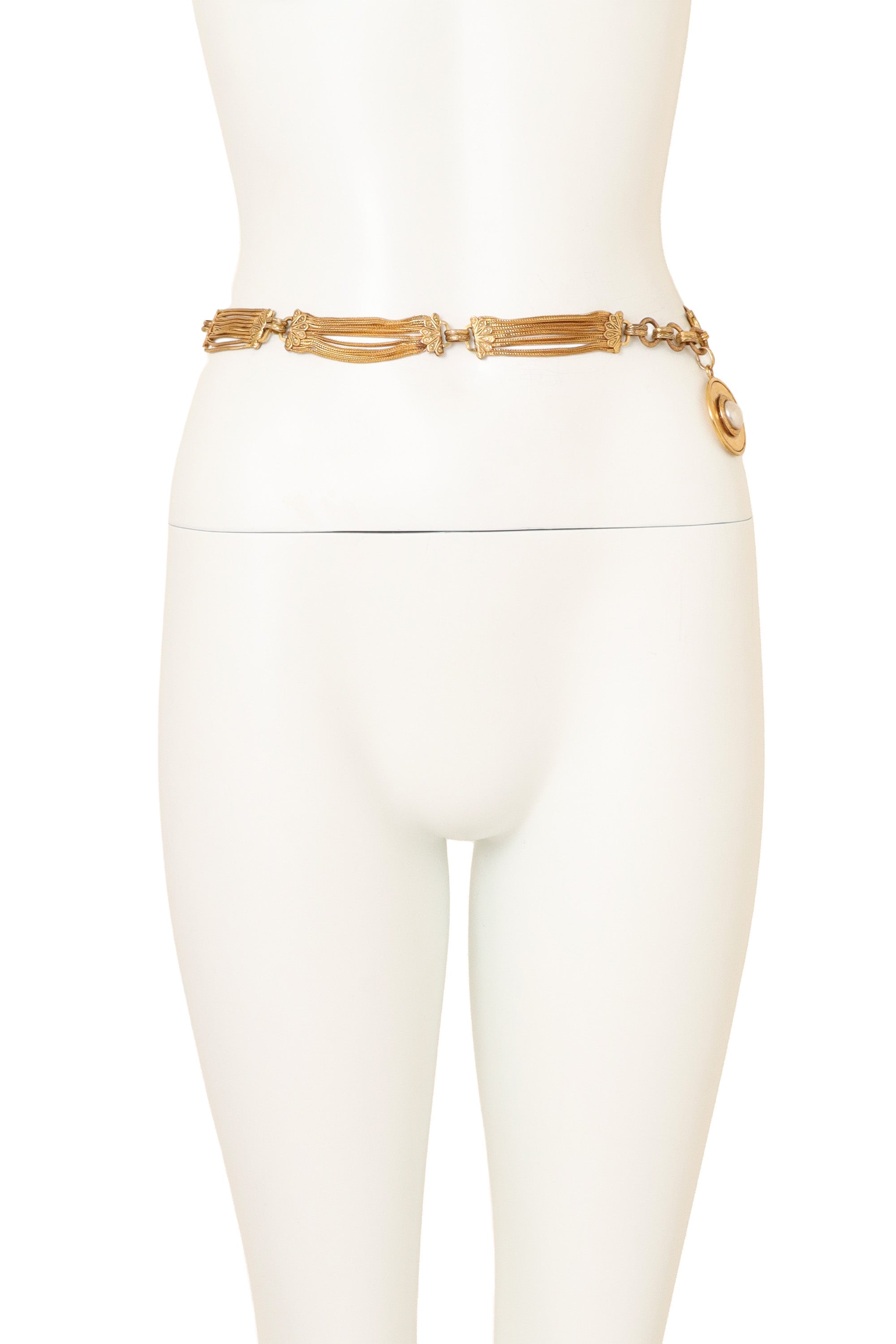 Multi-Chain Pearl Medallion Belt by Chanel @ Recess LA on mannequin 