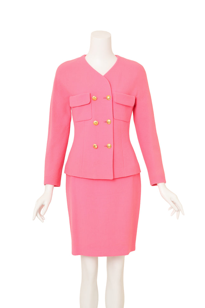 Double Breasted Bouclé Jacket & Skirt Suit