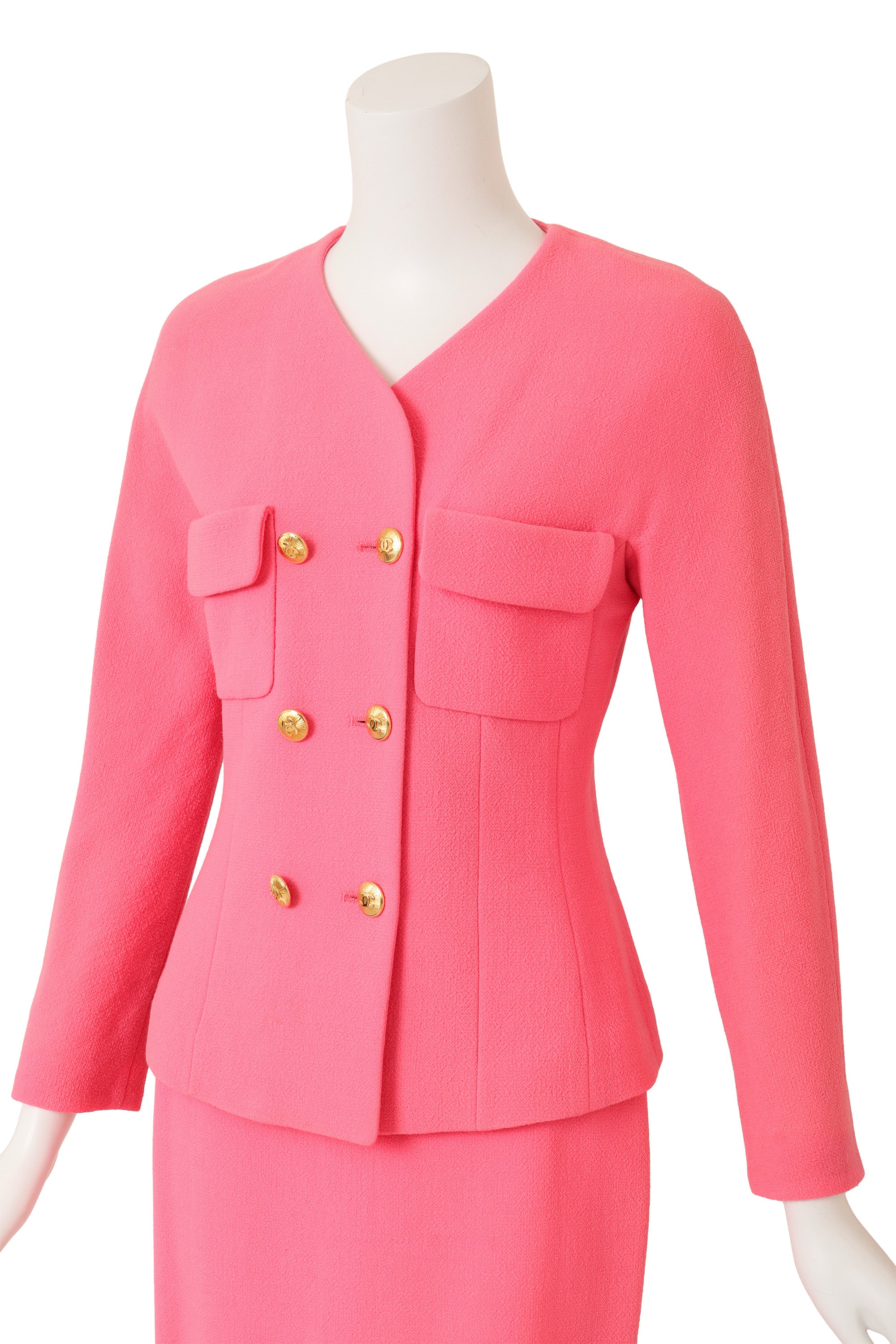 Double Breasted Bouclé Jacket & Skirt Suit