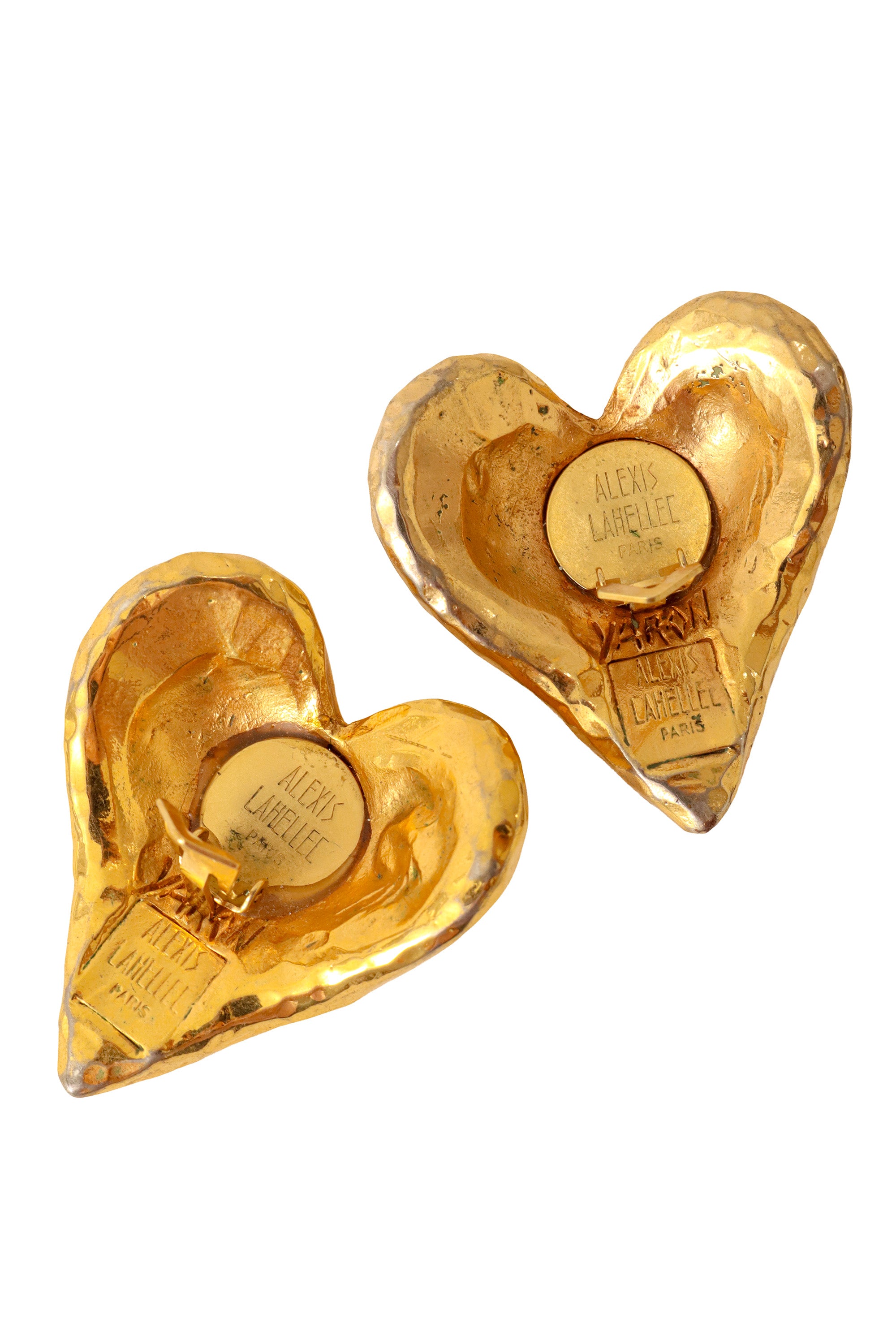 Hammered heart dome earrings by Alexis Lahellec back signature @ Recess LA 