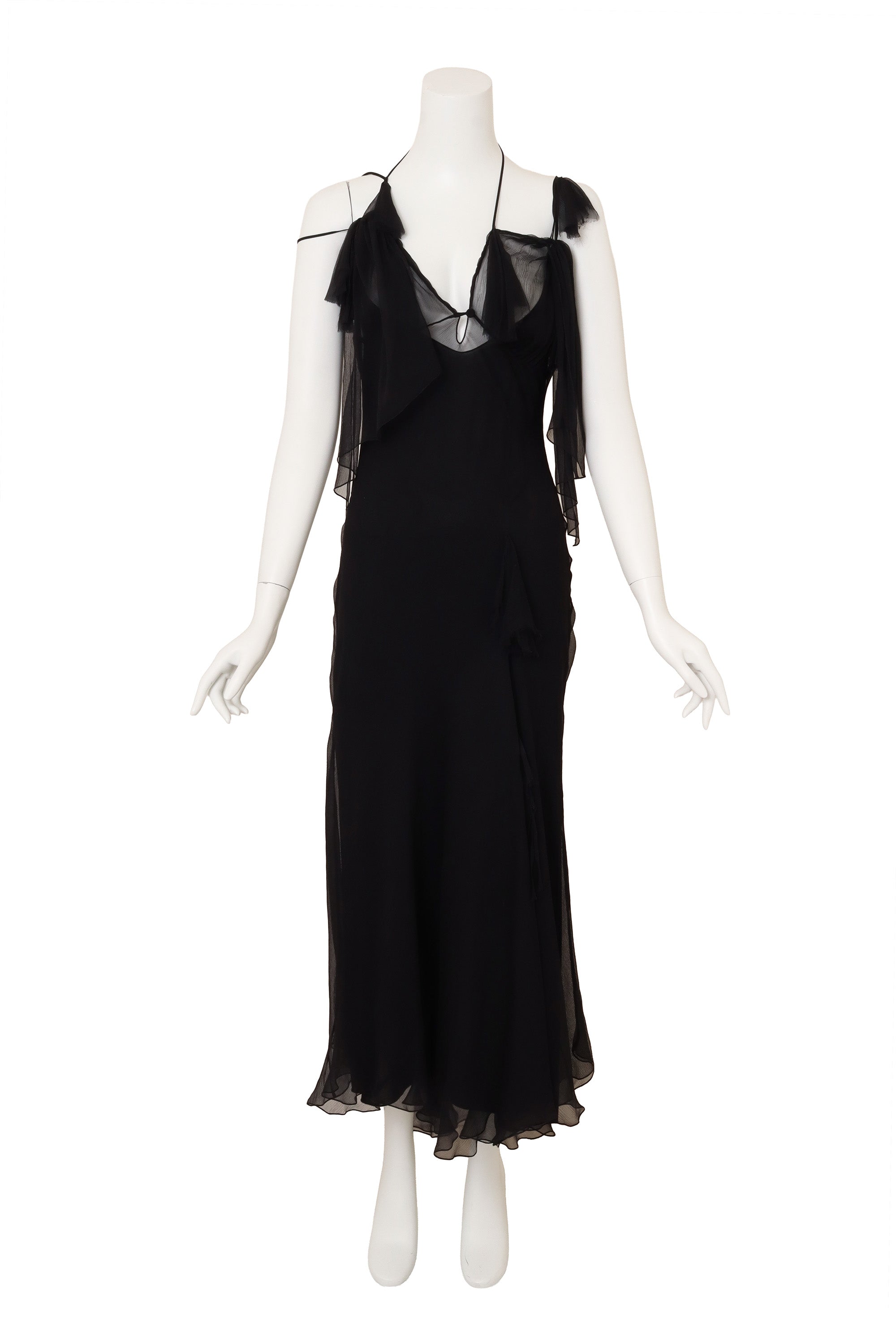 Bias Ruffle Ties Dress by Alberta Ferretti on mannequin shoulders tied @ Recess LA 