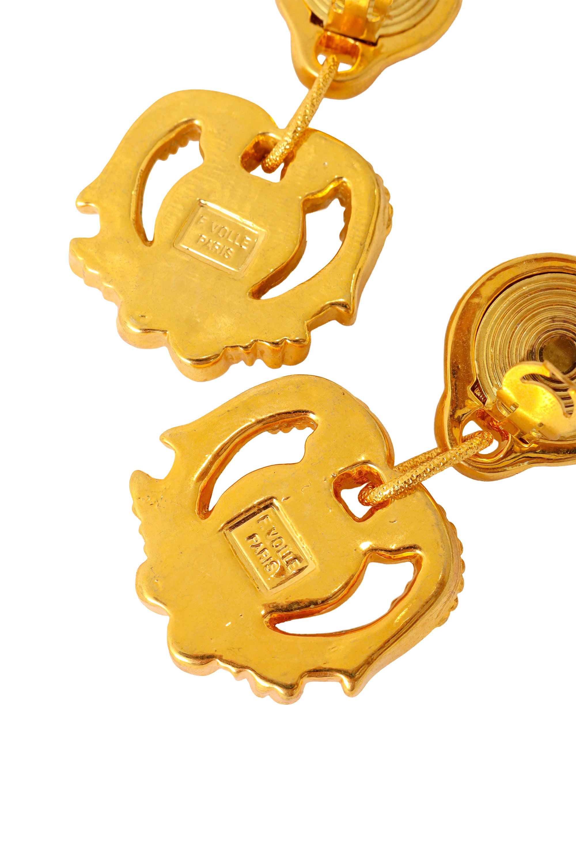 Scroll drop earrings by F. Volle name stamp @ Recess LA