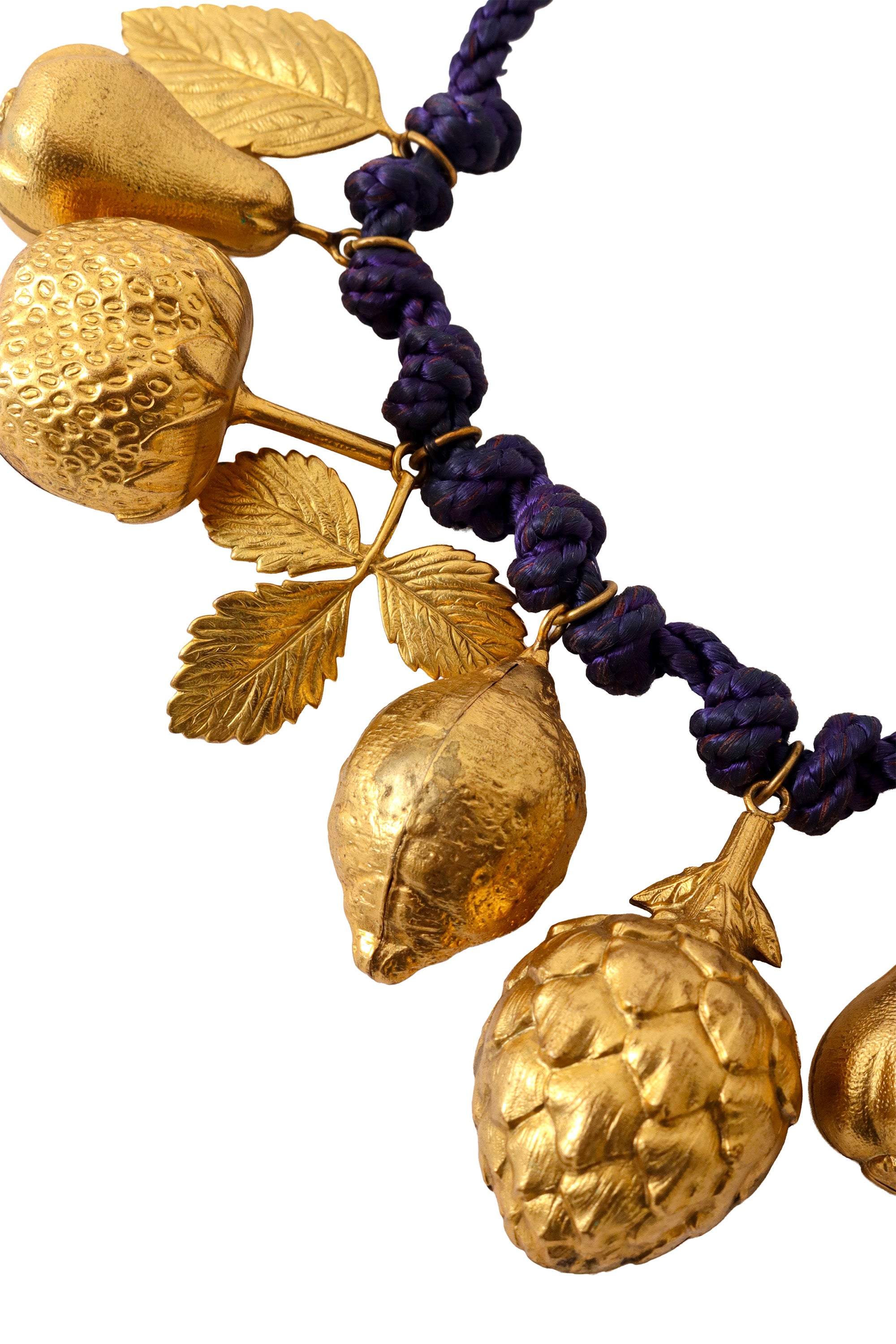 Gilded fruit charm necklace up close @ Recess LA