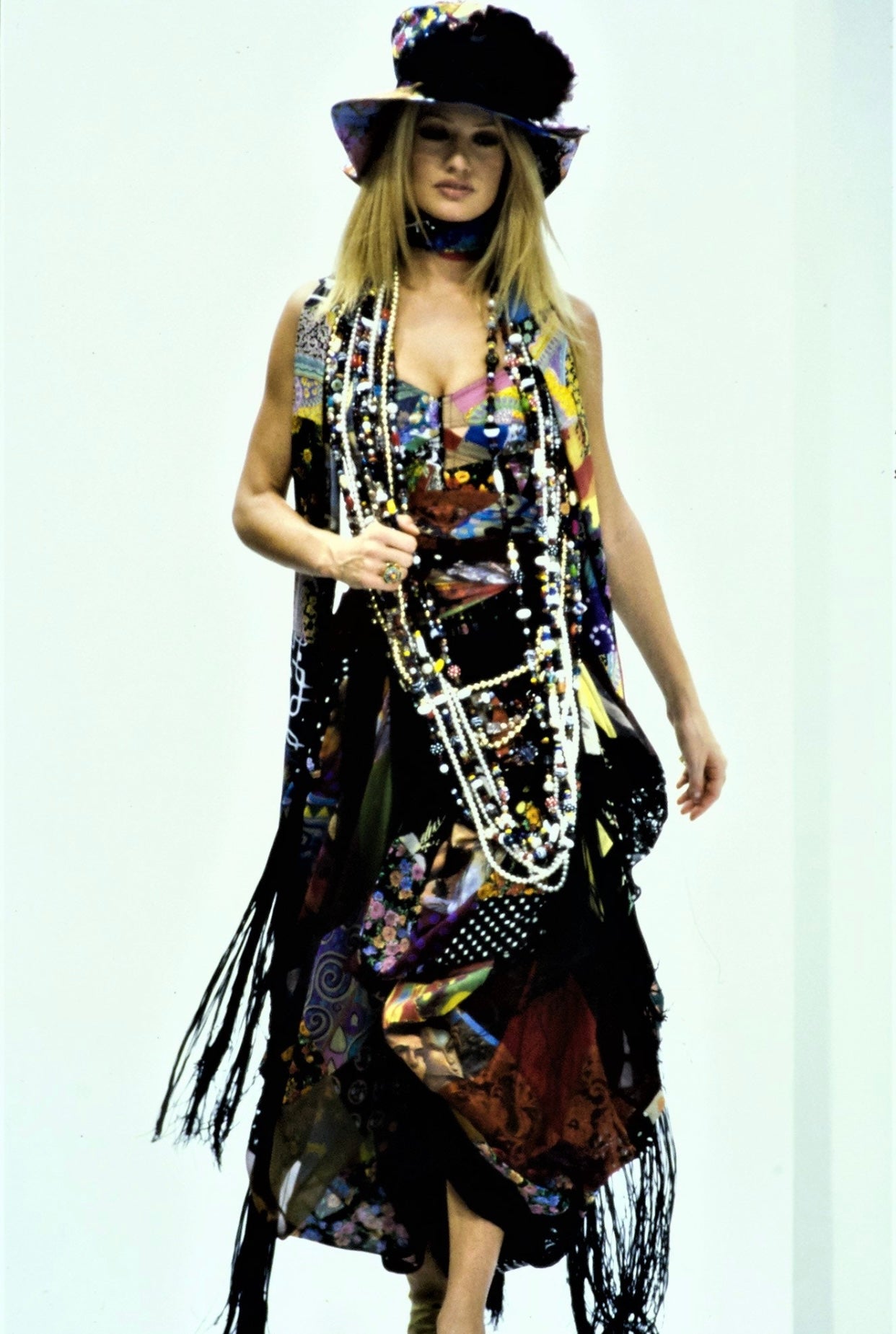 1993 S/S Silk Patchwork Bubble Skirt by Dolce & Gabbana on model on 1993 runway @recessla