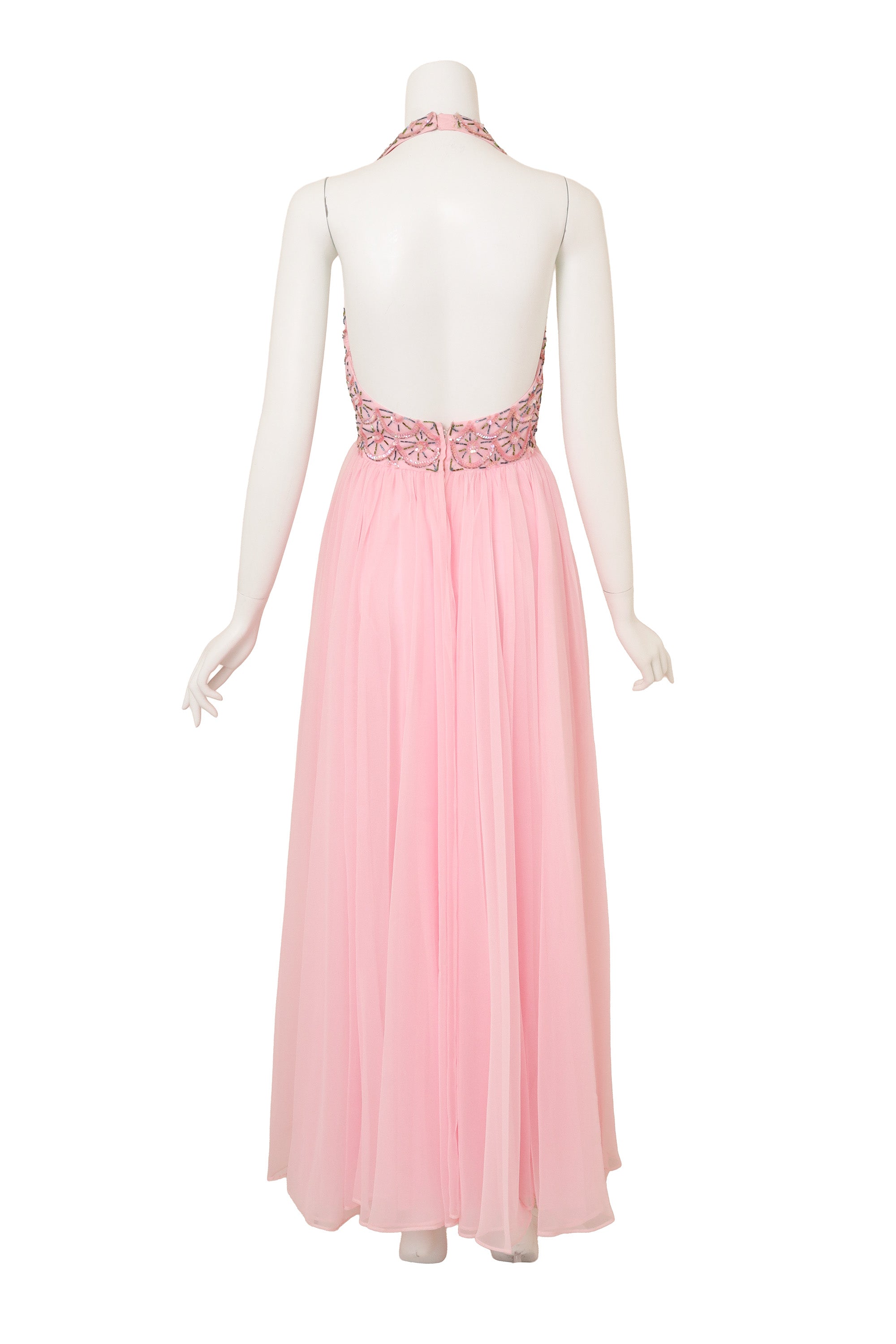 Beaded Halter Chiffon Gown by Helen Rose @ Recess LA back of gown 