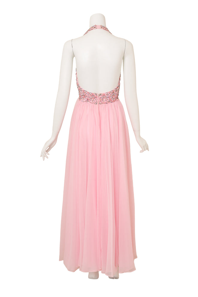 Beaded Halter Chiffon Gown by Helen Rose @ Recess LA back of gown 