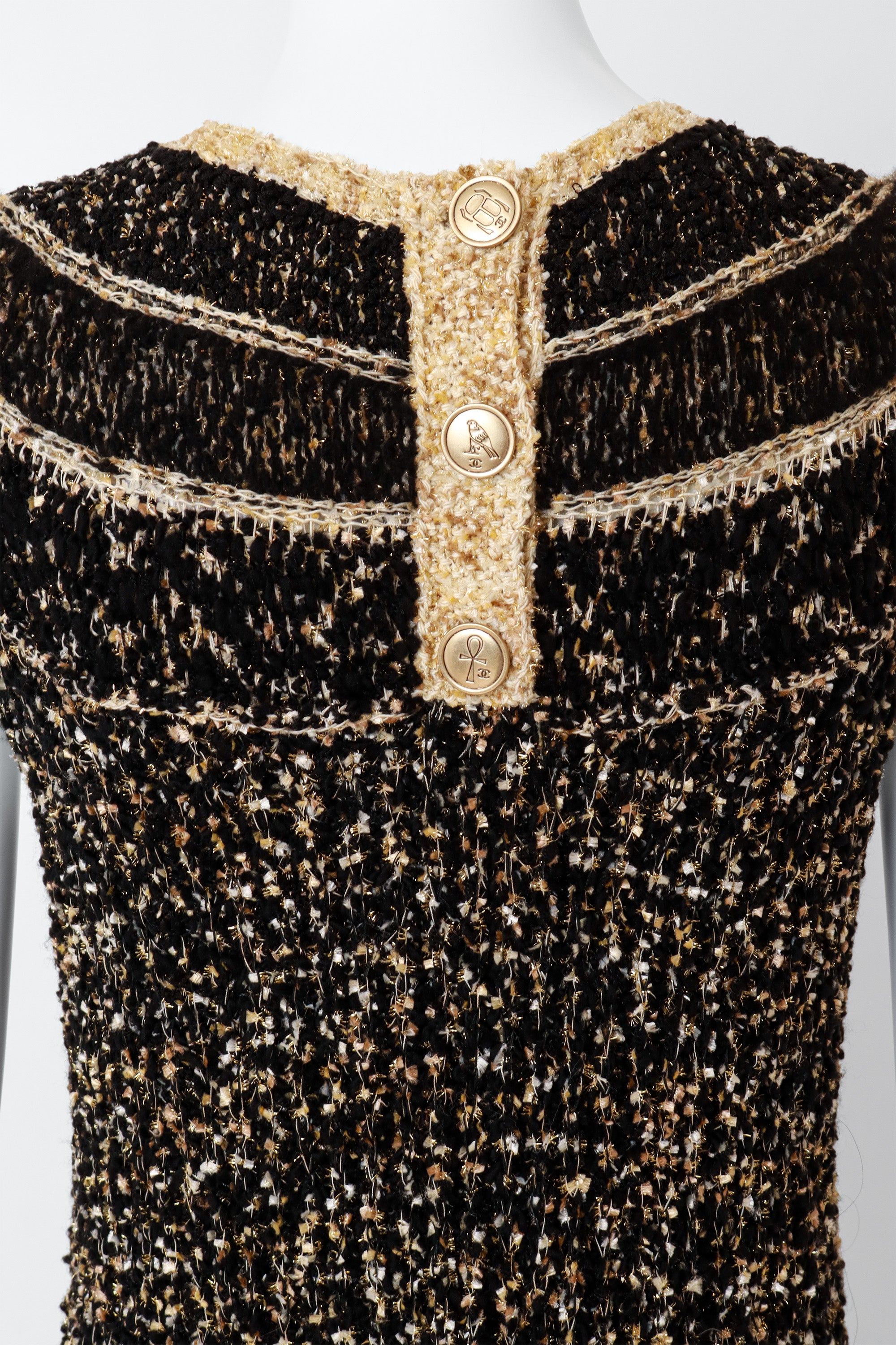 knit shift dress by Chanel on mannequin back buttons close @ Recess LA