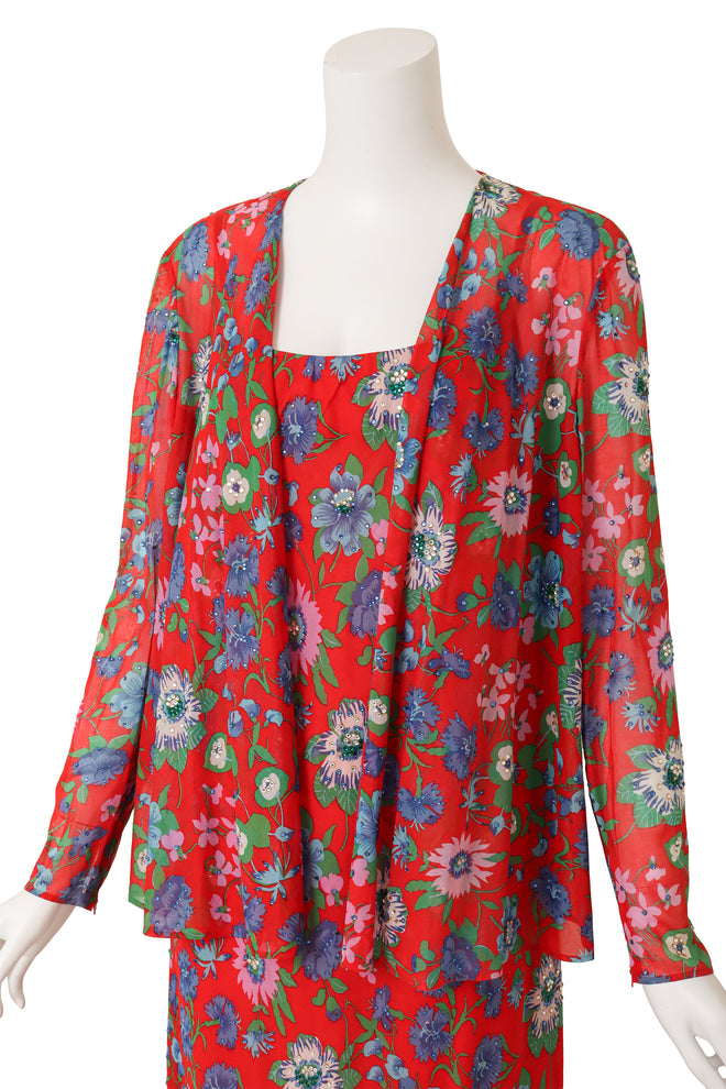 Hawaiian Print Dress and Jacket Set by Pauline Trigere @ Recess LA closeup 