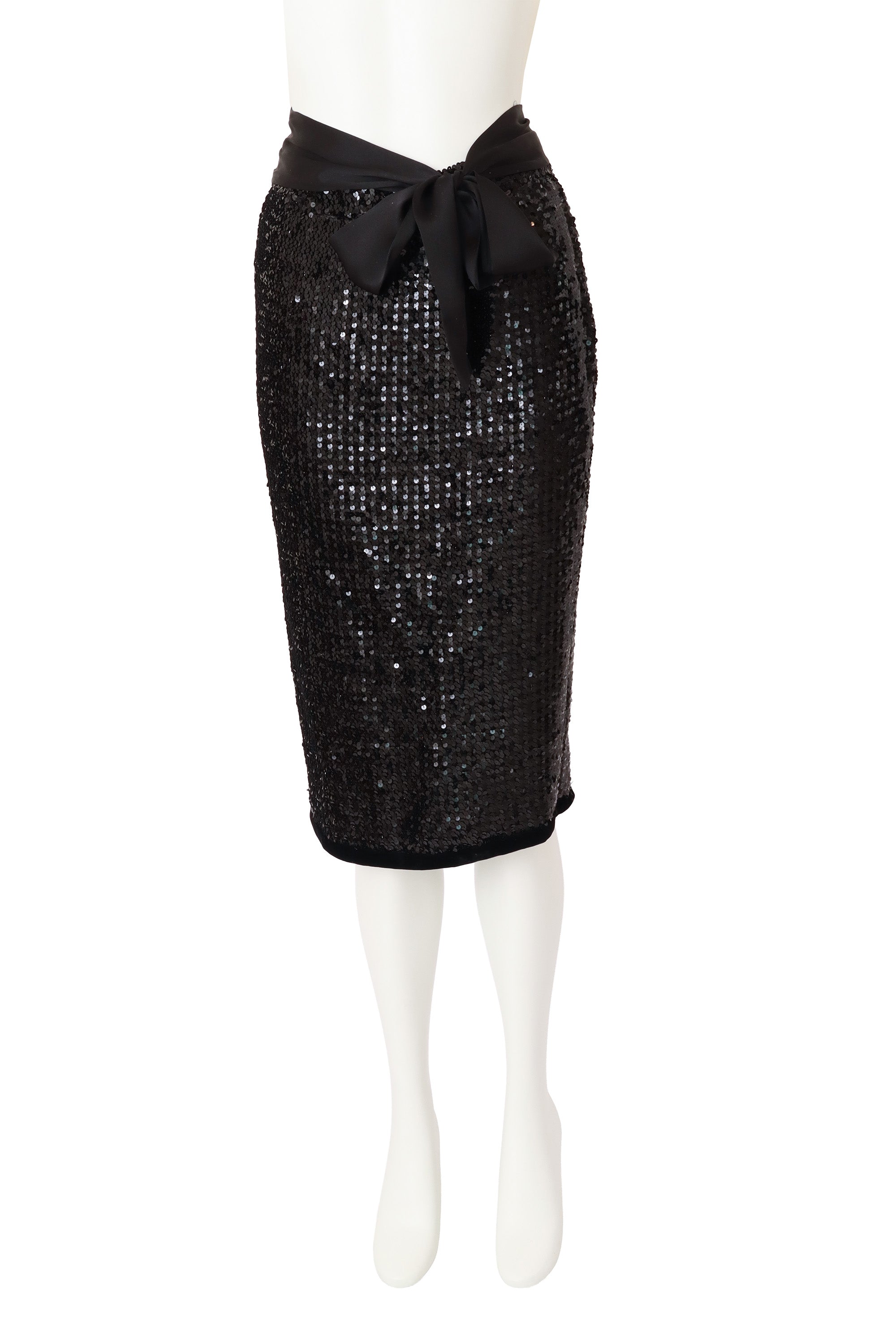 Satin Sash Sequin Pencil Skirt