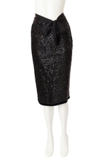 Satin Sash Sequin Pencil Skirt