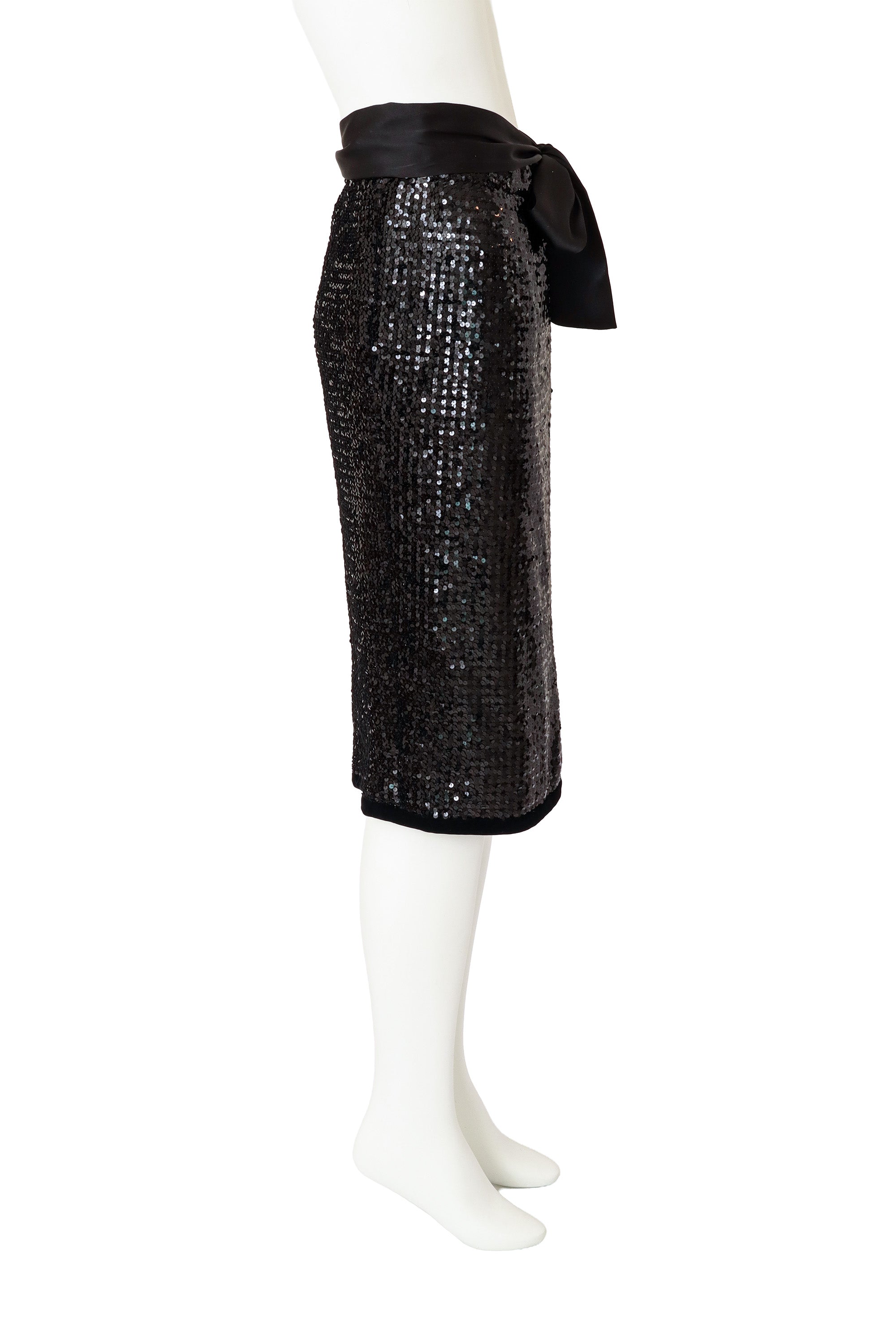 Satin Sash Sequin Pencil Skirt