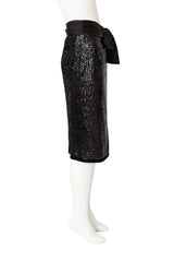Satin Sash Sequin Pencil Skirt