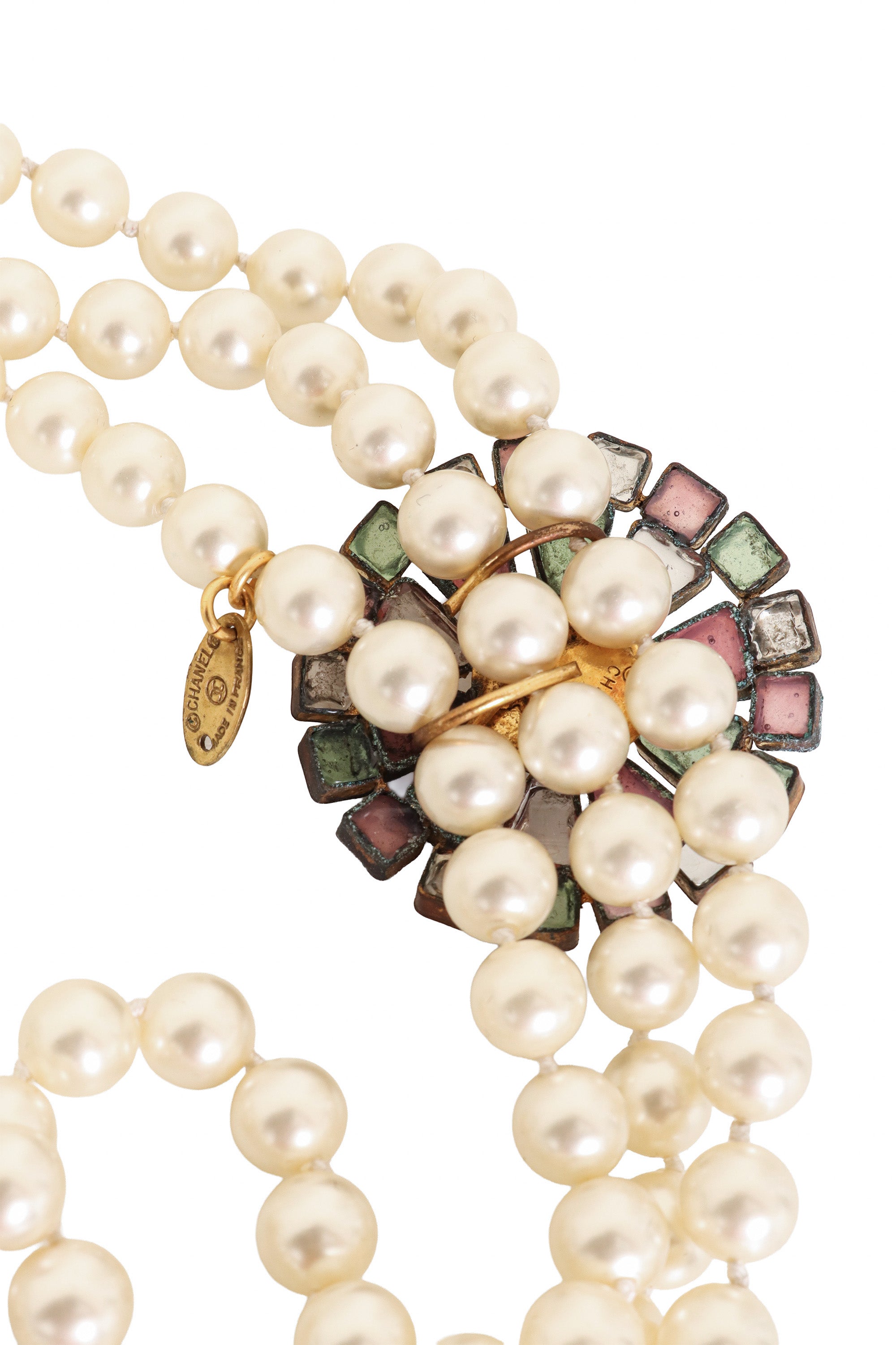 Pearl Crystal Torsade Necklace by Chanel @ Recess LA back of medallion 