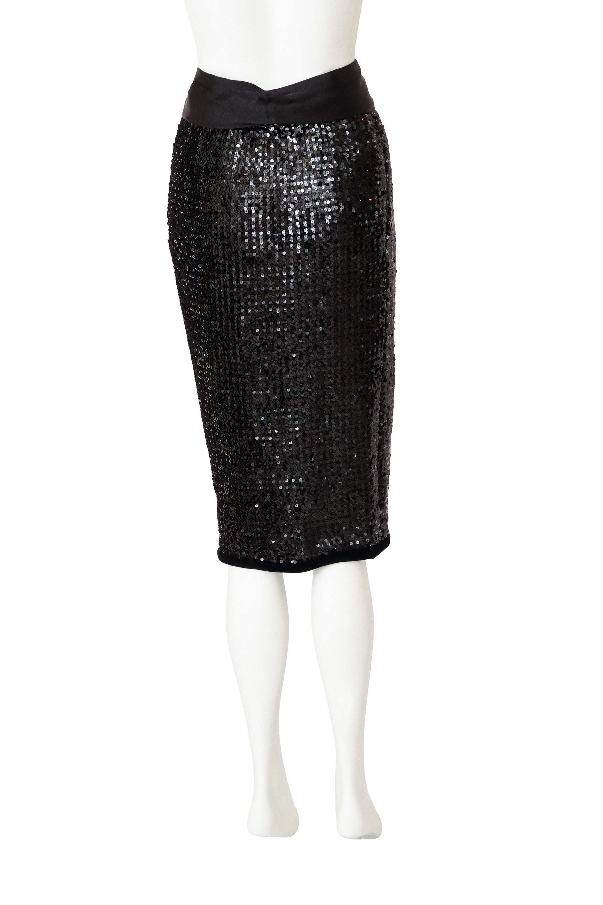 Satin Sash Sequin Pencil Skirt