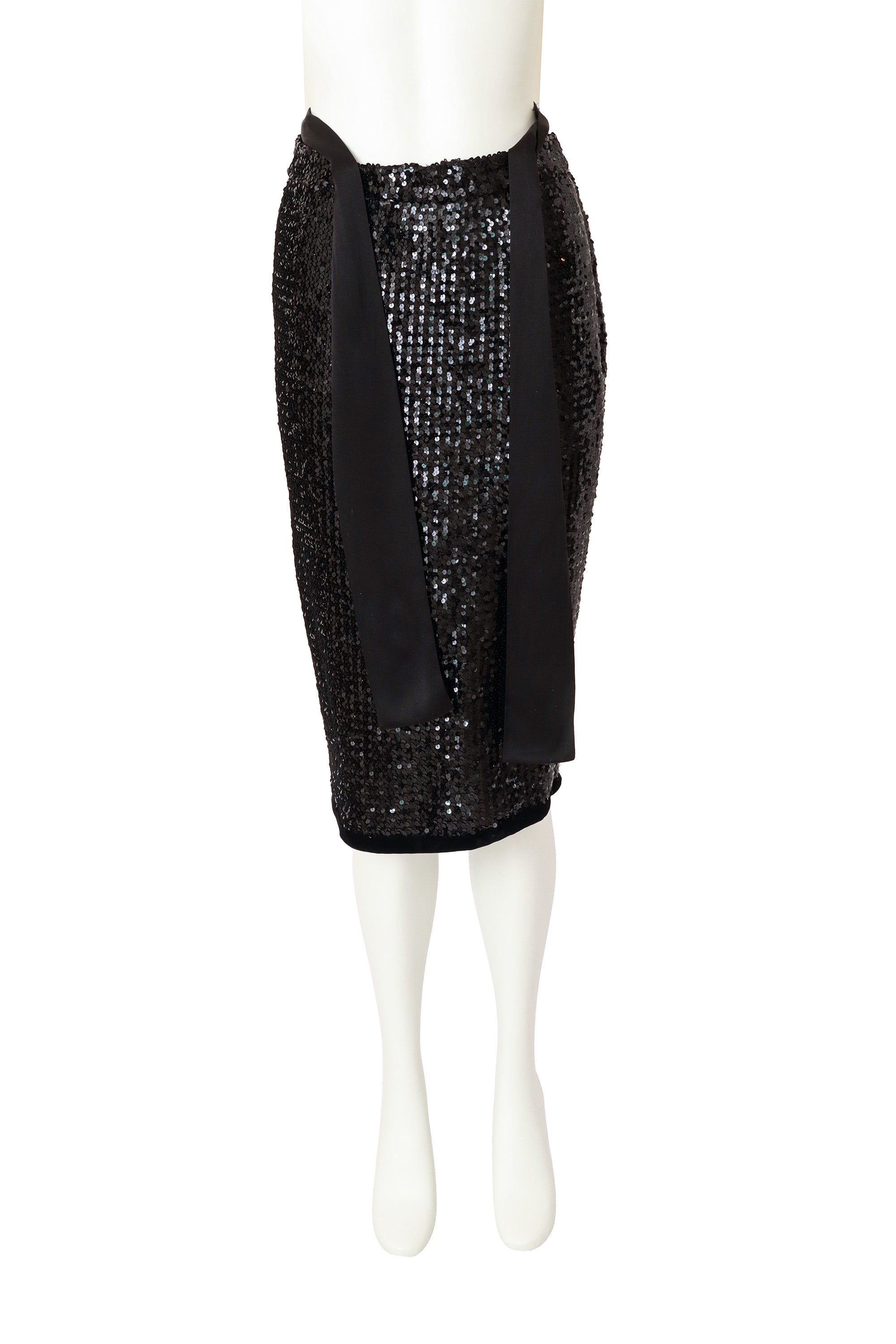 Satin Sash Sequin Pencil Skirt