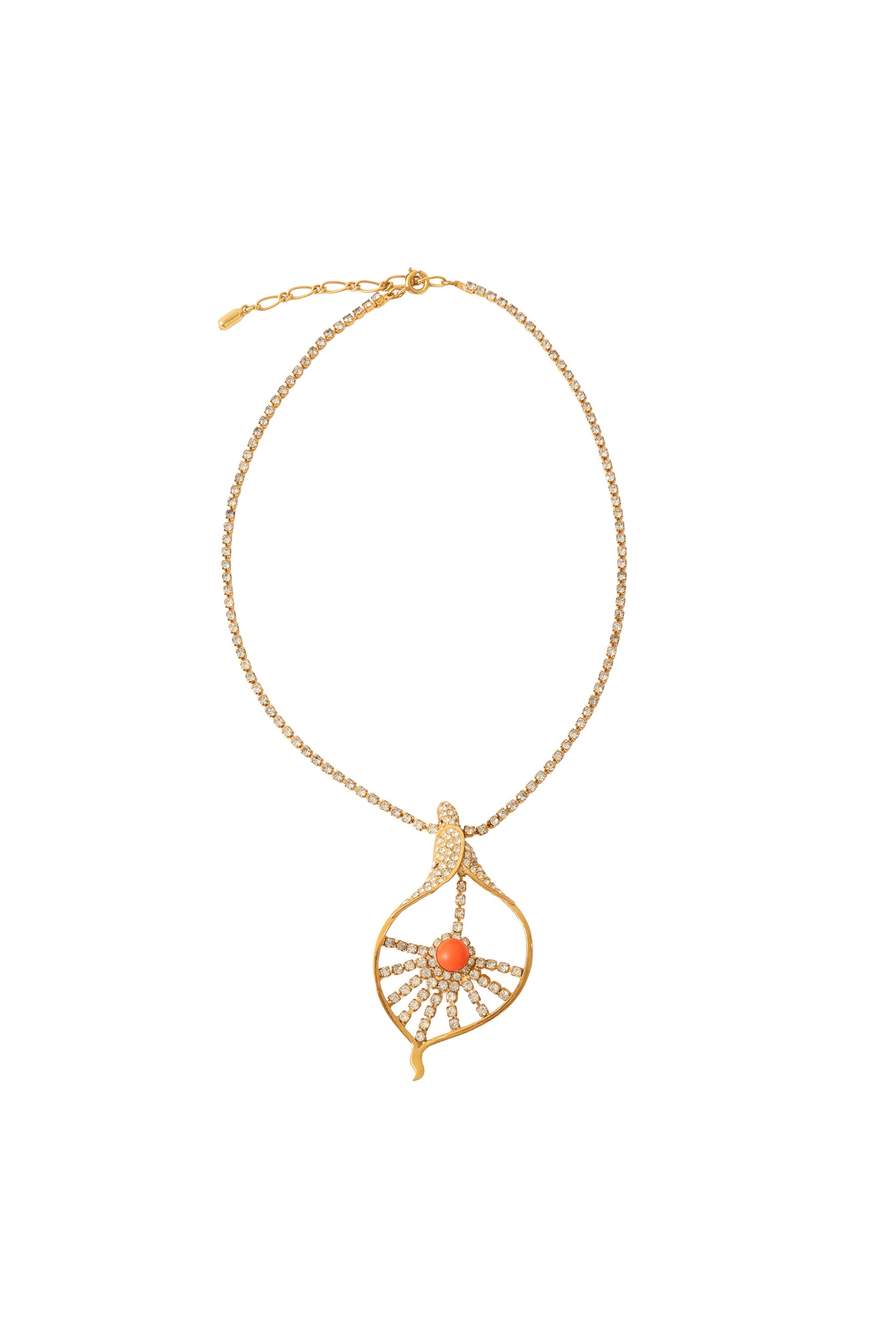 Coral Cabochon Shellburst Drop Necklace
