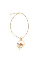 Coral Cabochon Shellburst Drop Necklace