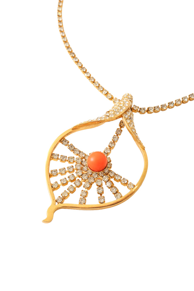 Coral Cabochon Shellburst Drop Necklace