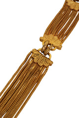 Multi-Chain Pearl Medallion Belt by Chanel close-up of a ornate decorative clasps tarnishing @ Recess LA