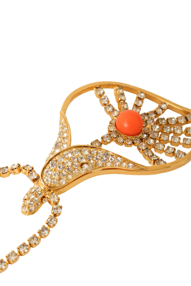 Coral Cabochon Shellburst Drop Necklace