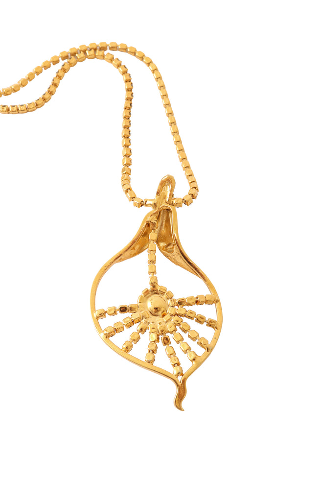 Coral Cabochon Shellburst Drop Necklace