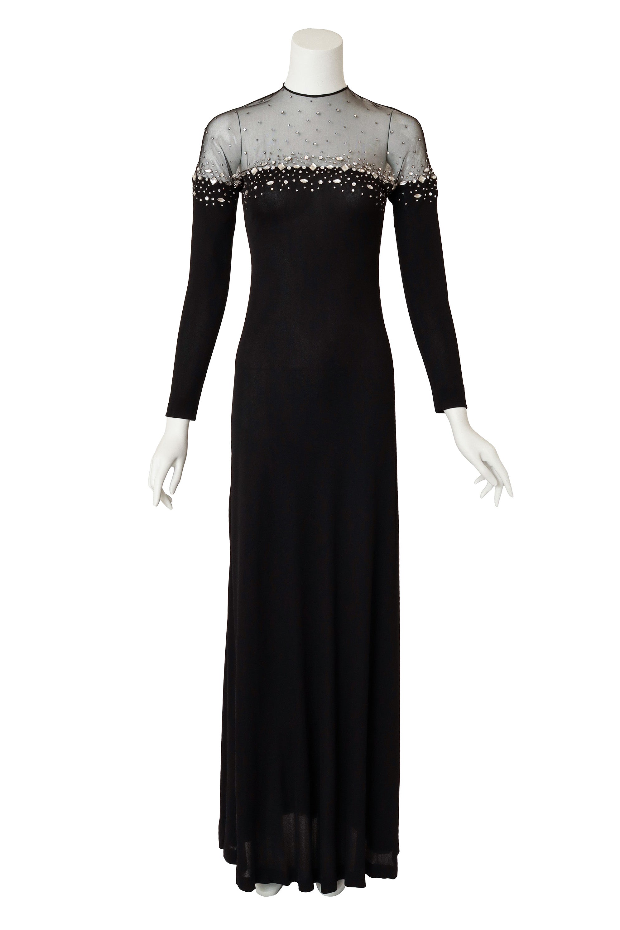 Embellished Sheer Yoke Jersey Gown