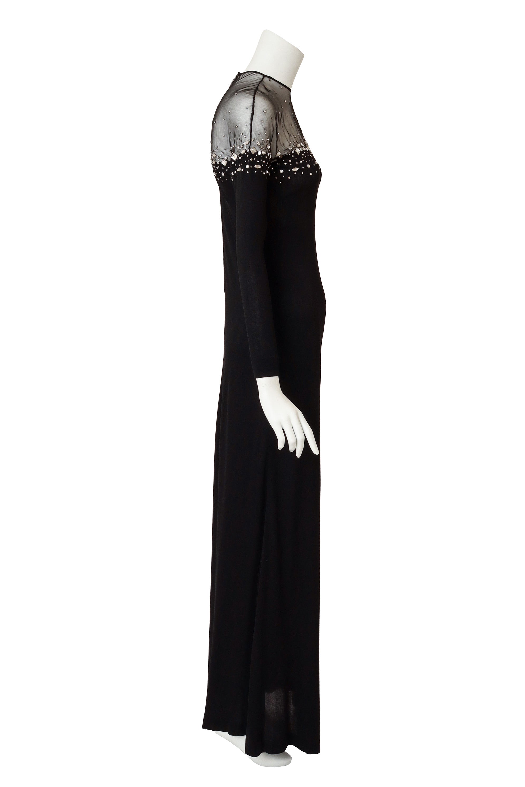 Embellished Sheer Yoke Jersey Gown