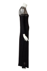 Embellished Sheer Yoke Jersey Gown