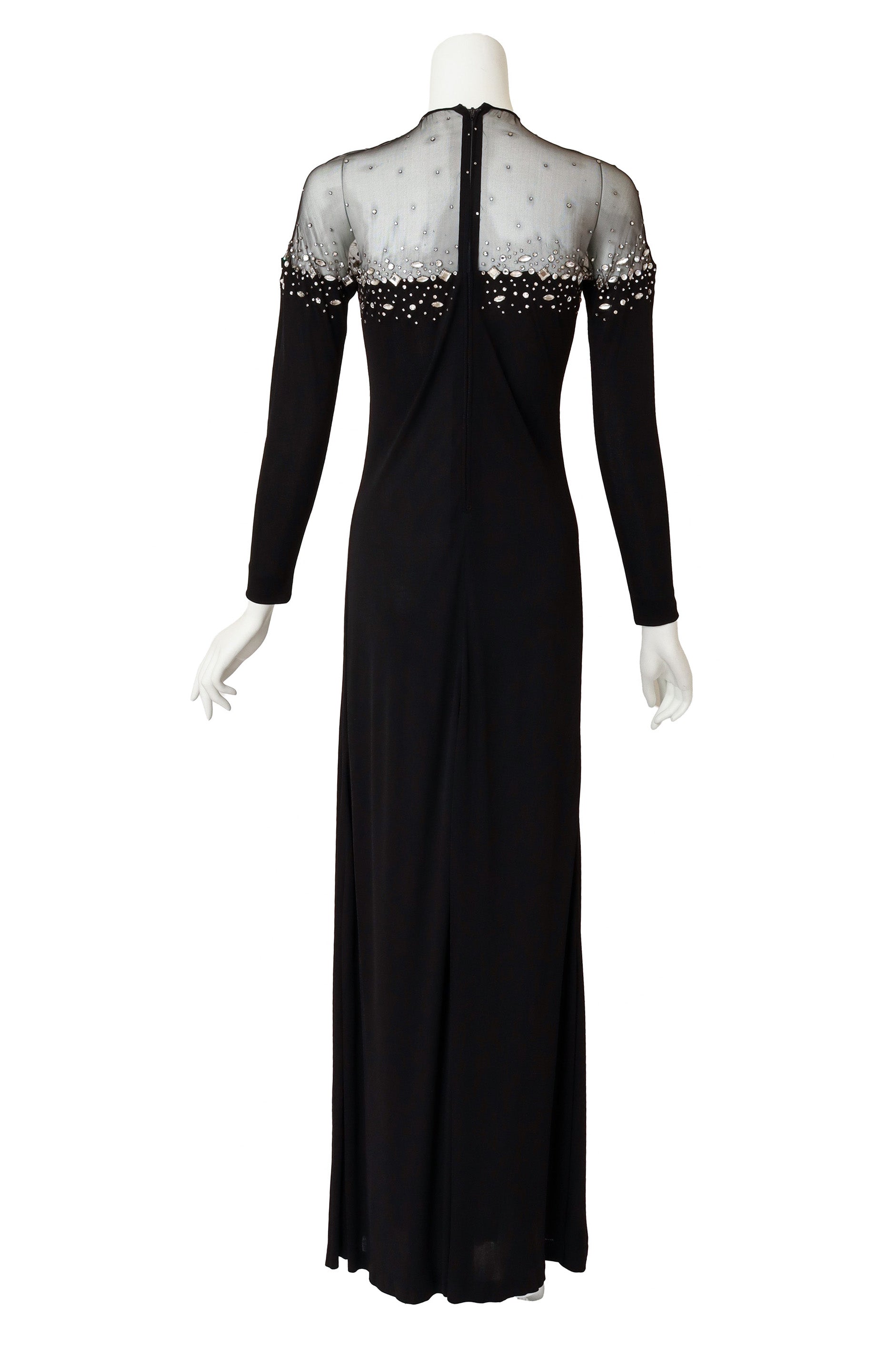 Embellished Sheer Yoke Jersey Gown