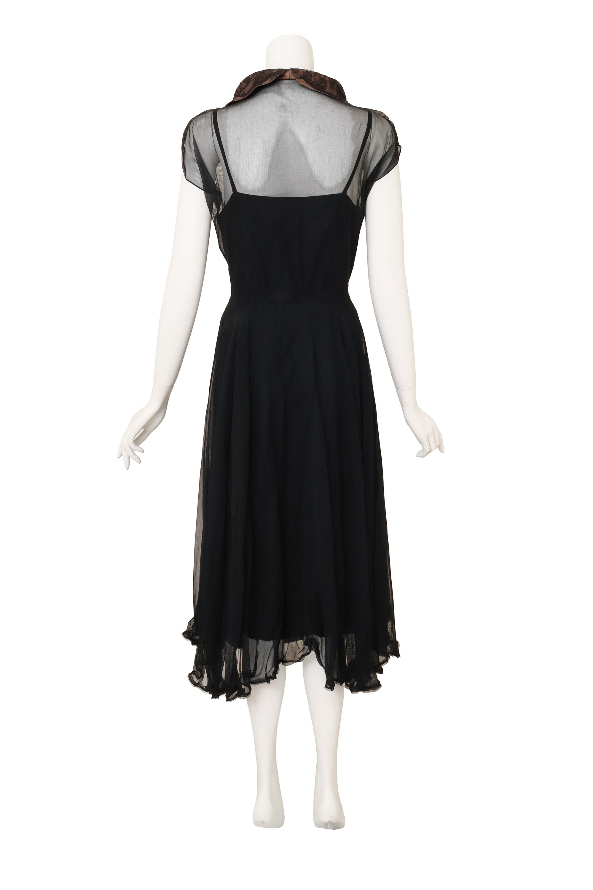 Unsigned Vintage Lace Chiffon Overlay and Slip Set @ Recess LA back of mannequin 