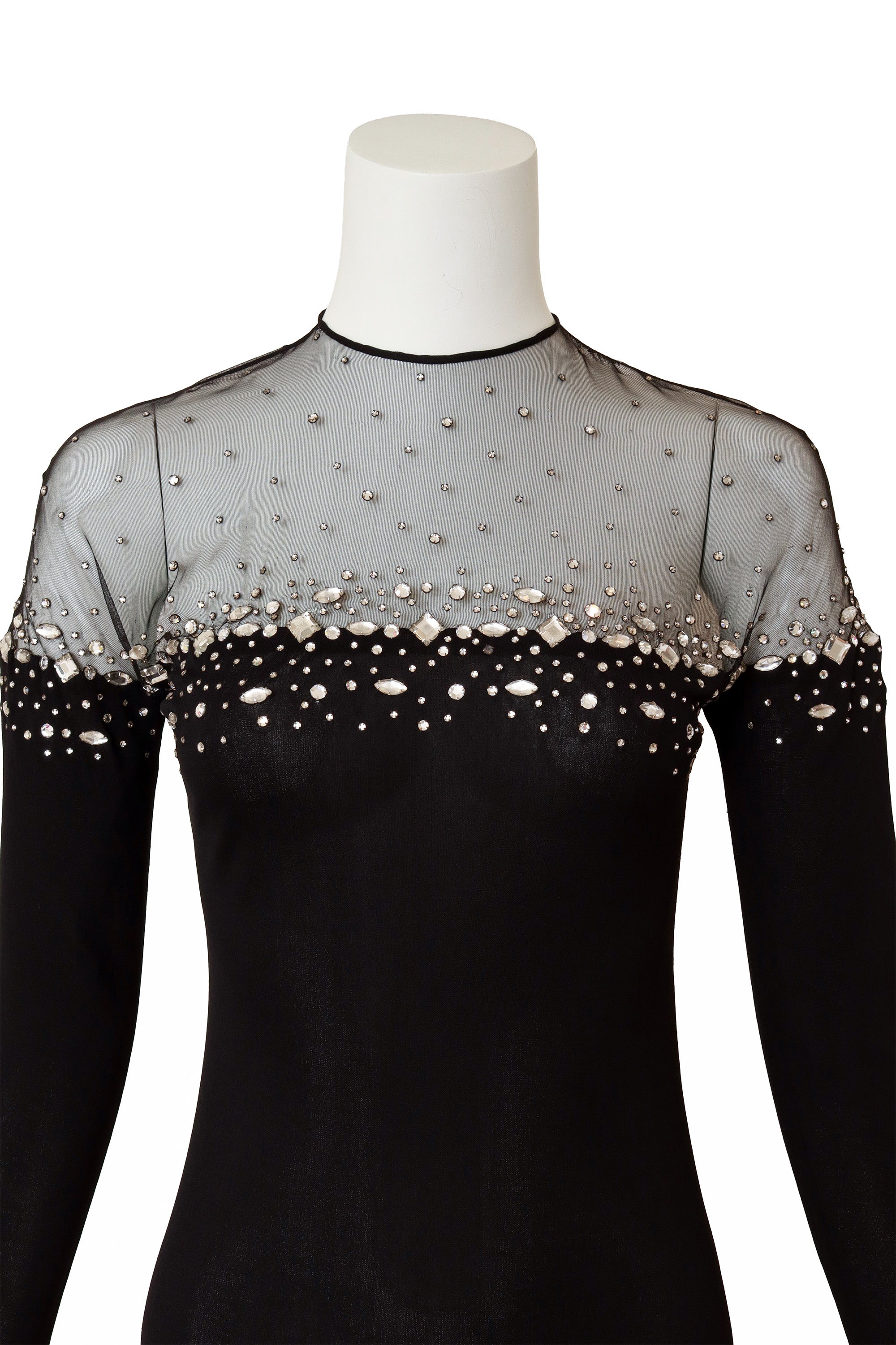 Embellished Sheer Yoke Jersey Gown