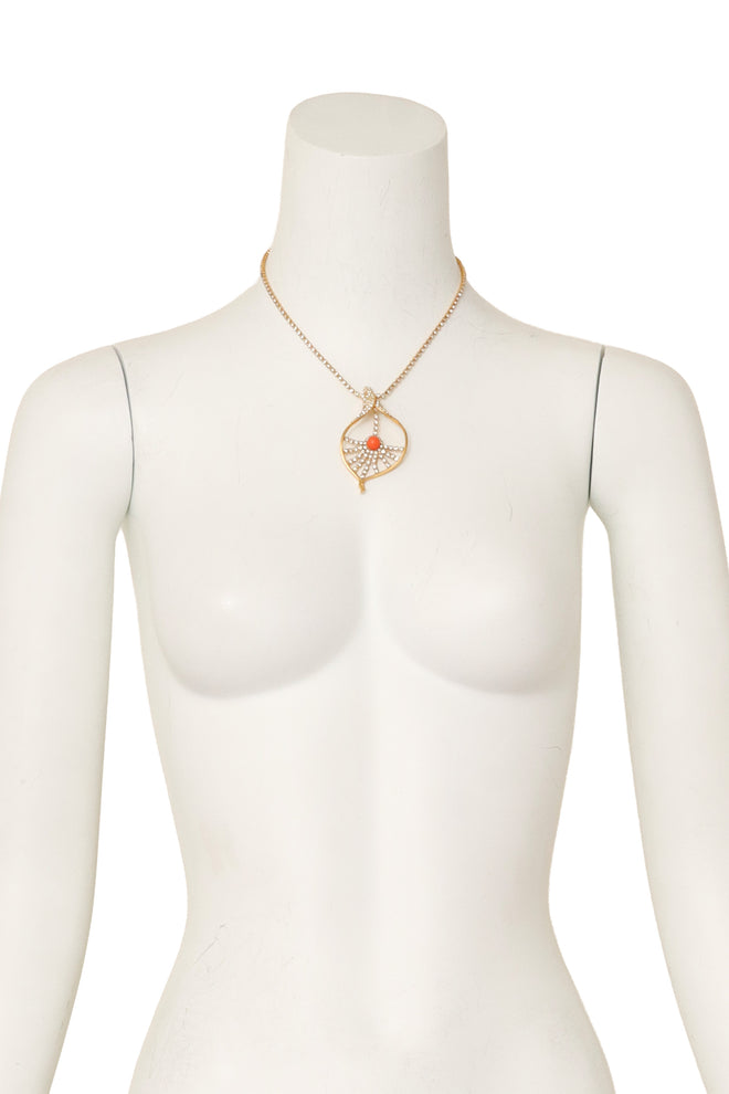 Coral Cabochon Shellburst Drop Necklace