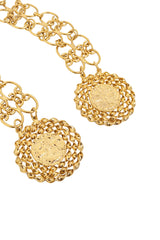 Vintage Pauline Trigere Wide Double Medallion Chain Belt medallions @ Recess LA