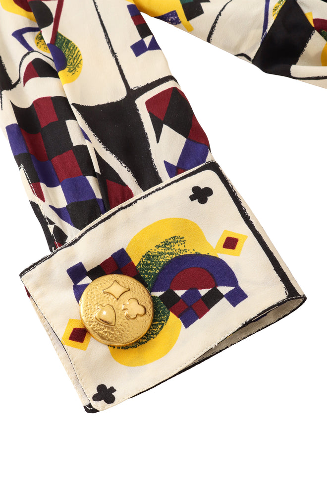 Playing Card Print Silk Shirt
