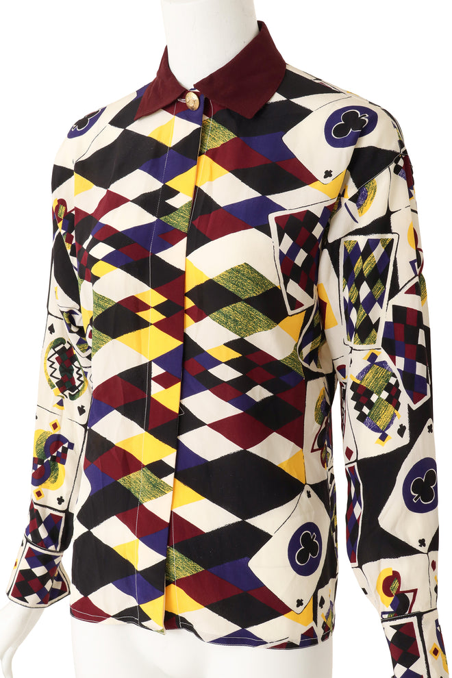 Playing Card Print Silk Shirt