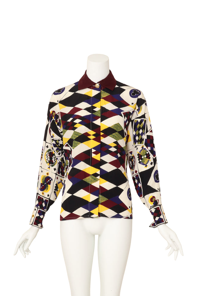 Playing Card Print Silk Shirt