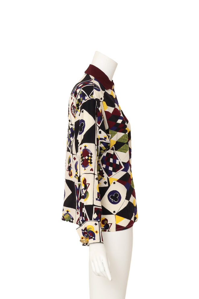 Playing Card Print Silk Shirt