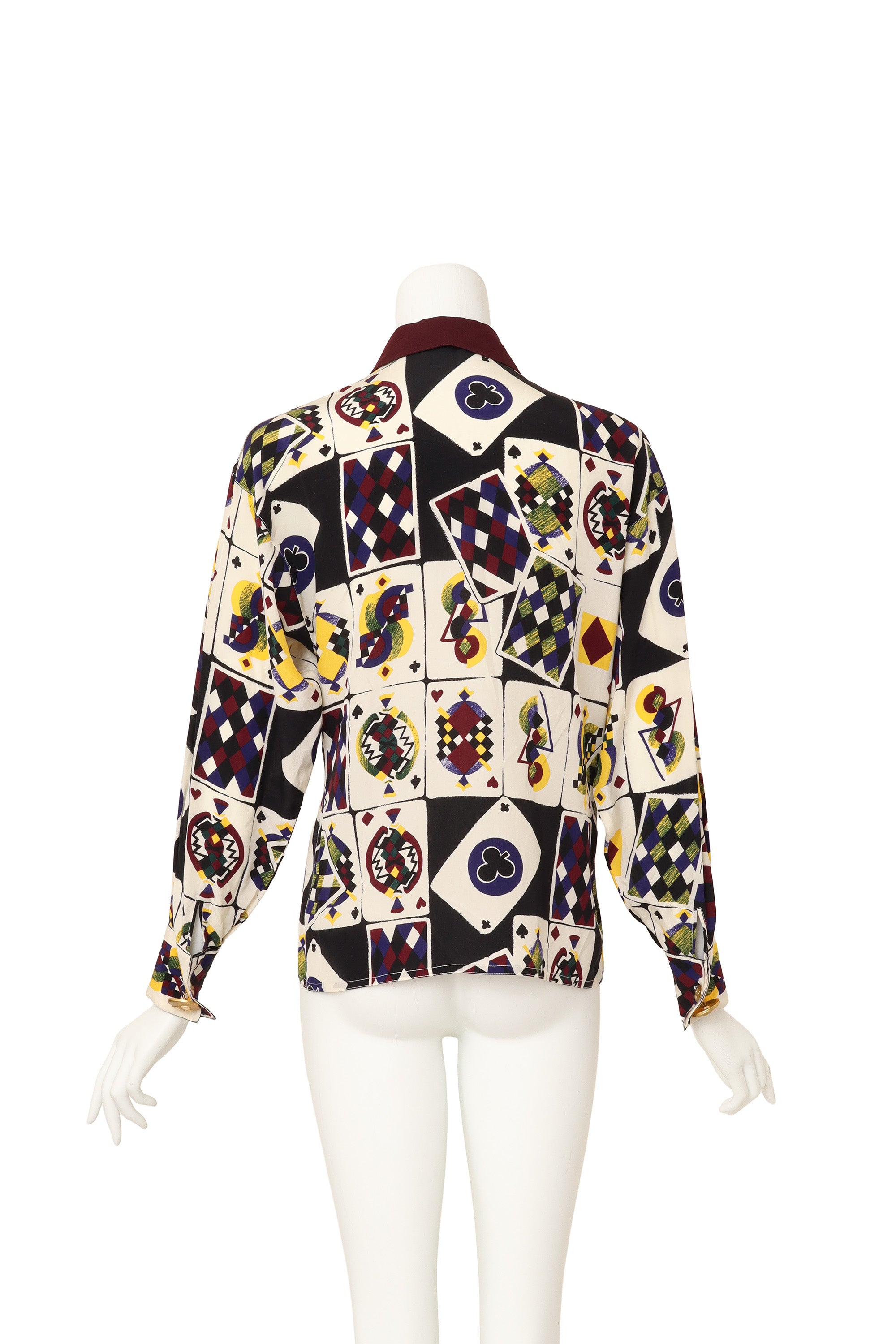 Playing Card Print Silk Shirt