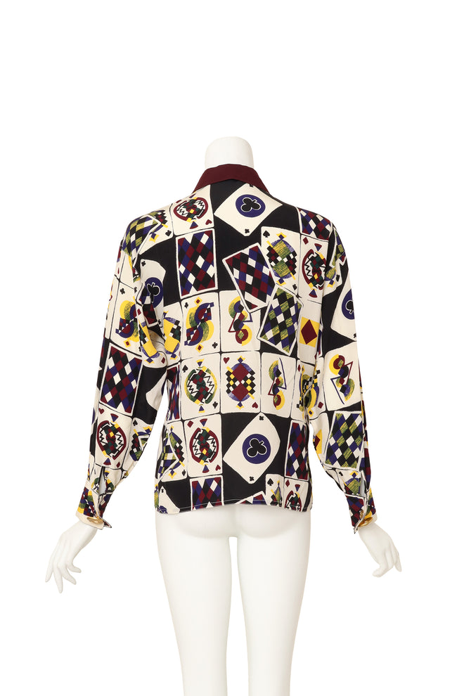 Playing Card Print Silk Shirt