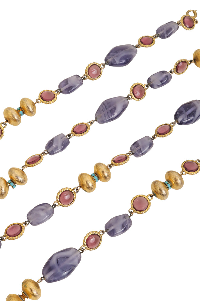 Vintage William de Lillo Glass Beaded Sautoir Necklace beads close @ Recess LA